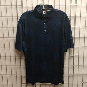 FJ Men's Golf Short Sleeve T-shirt Medium Dark Blue with Leafs